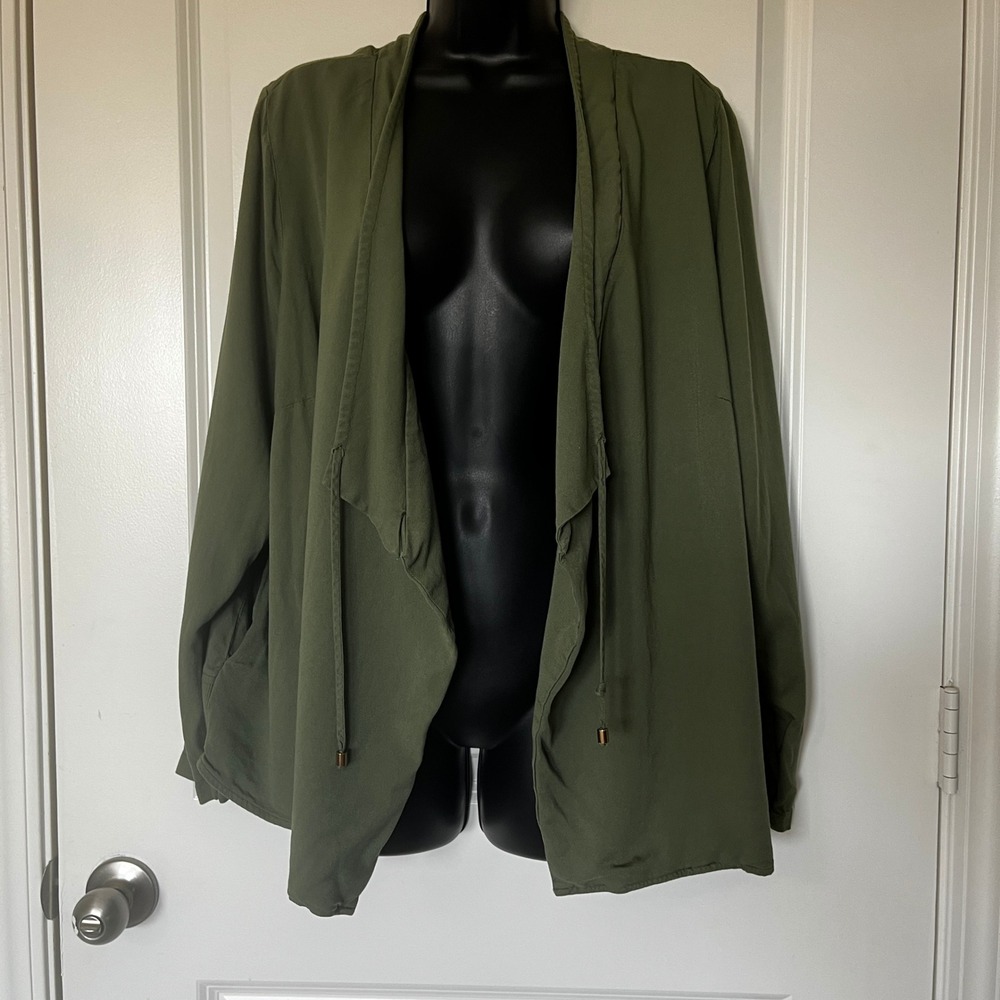 Women's New Directions Green Open Front Draped Cardigan 1X - Picture 2 of 8